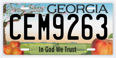 GA license plate CEM9263