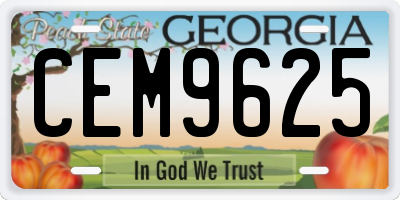GA license plate CEM9625