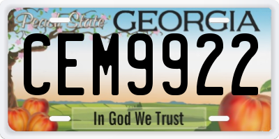 GA license plate CEM9922