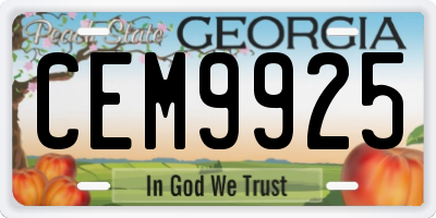 GA license plate CEM9925