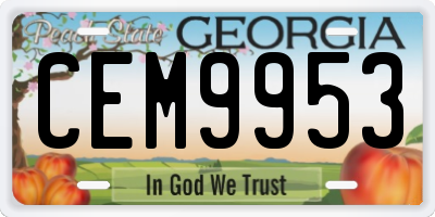 GA license plate CEM9953