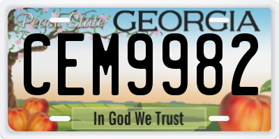 GA license plate CEM9982