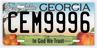 GA license plate CEM9996