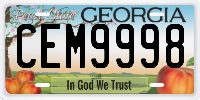 GA license plate CEM9998