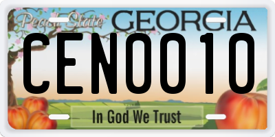 GA license plate CEN0010