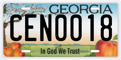 GA license plate CEN0018