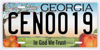 GA license plate CEN0019