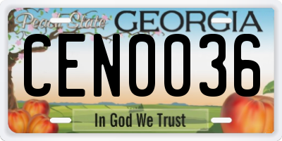 GA license plate CEN0036