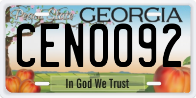 GA license plate CEN0092