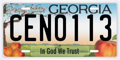 GA license plate CEN0113