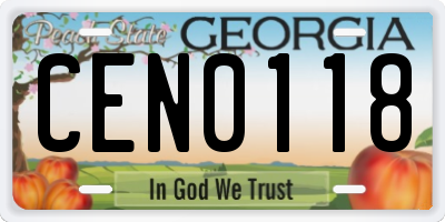 GA license plate CEN0118