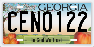 GA license plate CEN0122