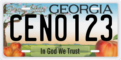 GA license plate CEN0123