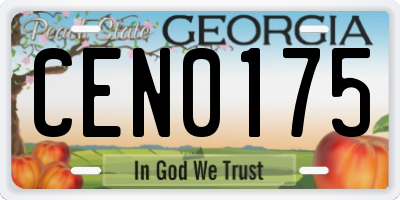 GA license plate CEN0175