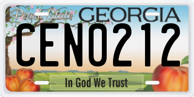GA license plate CEN0212