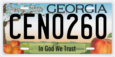 GA license plate CEN0260