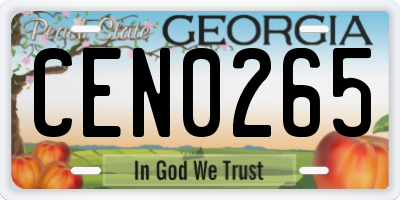 GA license plate CEN0265