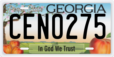 GA license plate CEN0275