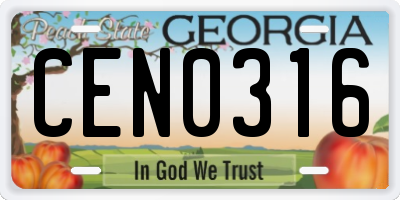 GA license plate CEN0316