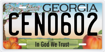 GA license plate CEN0602