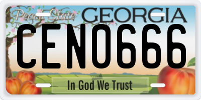 GA license plate CEN0666