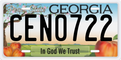 GA license plate CEN0722
