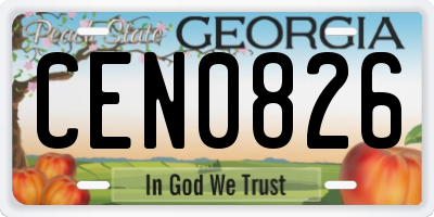 GA license plate CEN0826