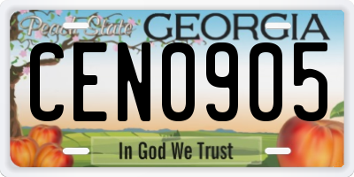GA license plate CEN0905