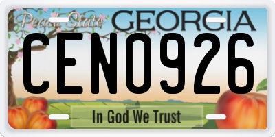 GA license plate CEN0926
