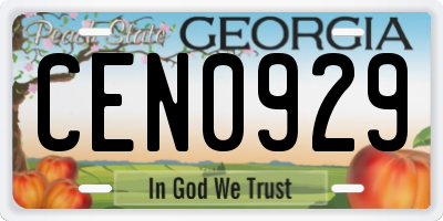 GA license plate CEN0929
