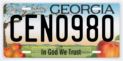 GA license plate CEN0980