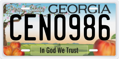 GA license plate CEN0986
