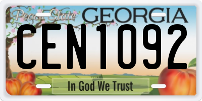 GA license plate CEN1092