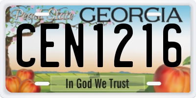GA license plate CEN1216