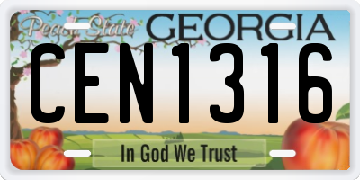 GA license plate CEN1316