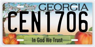 GA license plate CEN1706