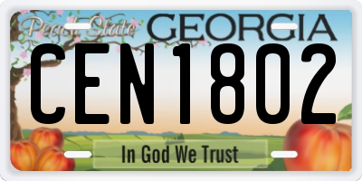 GA license plate CEN1802