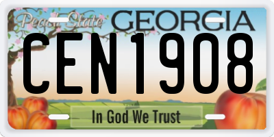 GA license plate CEN1908