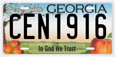 GA license plate CEN1916