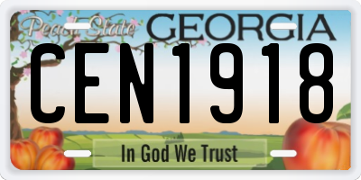 GA license plate CEN1918