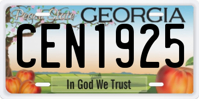 GA license plate CEN1925