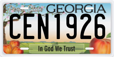 GA license plate CEN1926