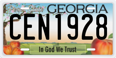 GA license plate CEN1928