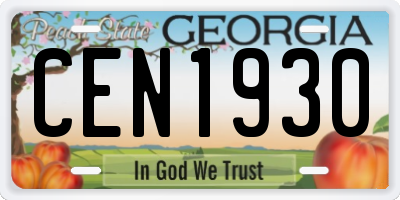 GA license plate CEN1930