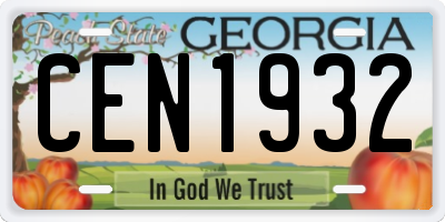 GA license plate CEN1932