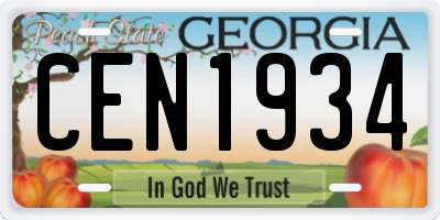 GA license plate CEN1934