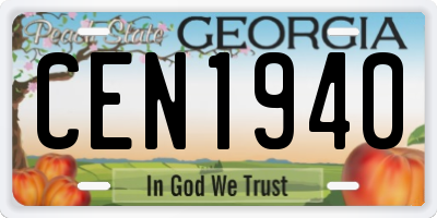 GA license plate CEN1940
