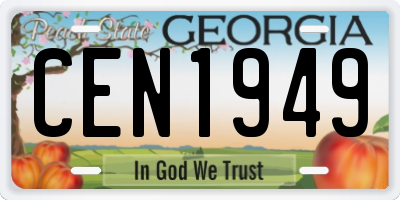 GA license plate CEN1949