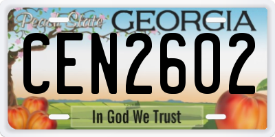 GA license plate CEN2602