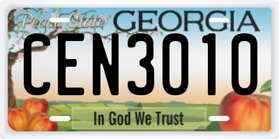 GA license plate CEN3010